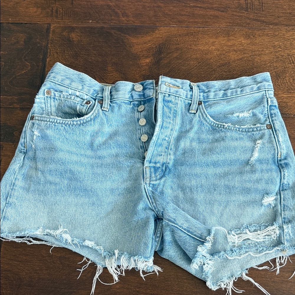 Agolde Parker Long Frayed Hem Denim Shorts